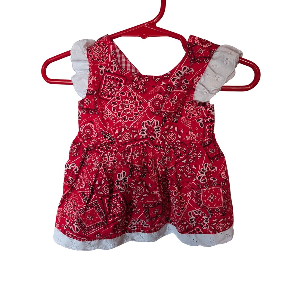 Blueberi Boulevard Bandana Dress Baby Girl 6M Red Excellent Eyelet Bow Western